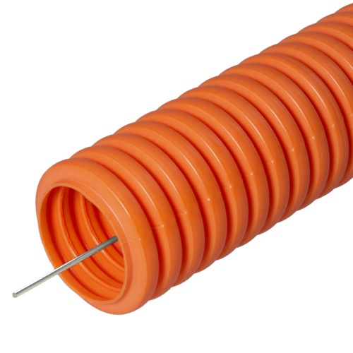 Труба гофрированная ПНД тяжёлая 750 Н не распространяющая горение оранжевая с/з д40 (15м/960м уп/пал) Промрукав
