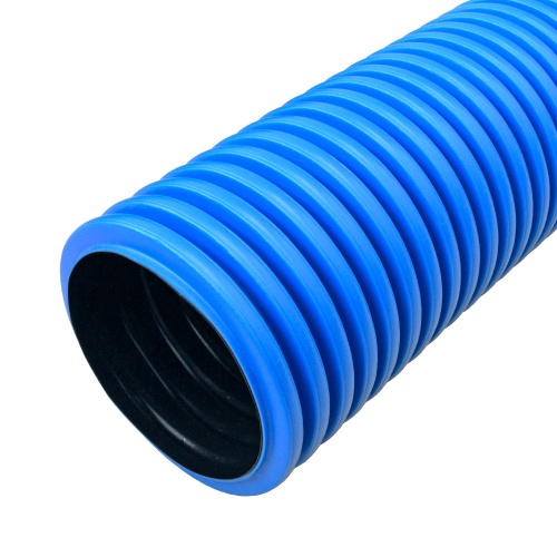 Труба гофрированная двустенная ПНД жесткая тип 750 (SN12) синяя д160 6м (24м/уп) Промрукав
