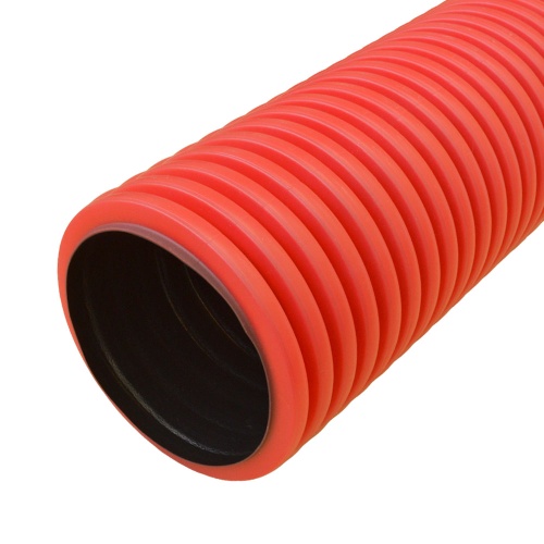 Труба гофрированная двустенная ПНД жесткая тип 450 (SN14) красная д90 5,7м (34,2м/уп) Промрукав