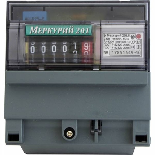 Электросчетчик Меркурий 201.6 10(80)А/230В однотарифный, DIN