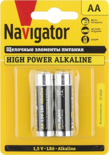 Элемент питания Navigator 94 752 NBT-NE-LR6-BP2 щелочные, тип AA, блистер 2шт.