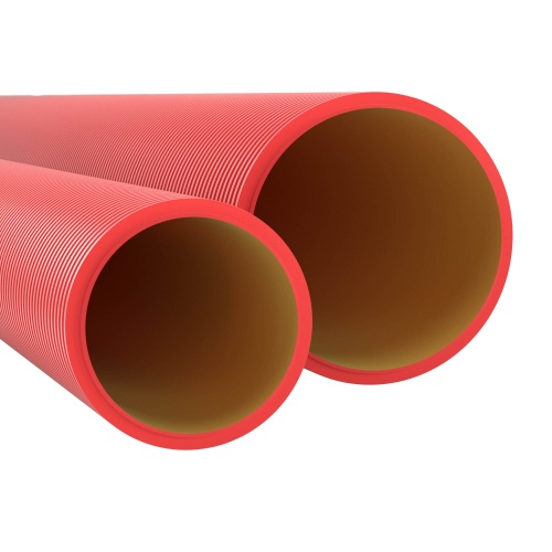 Двустенная труба ПНД жесткая для кабельной канализации д.200мм, SN8, 6м, цвет красный