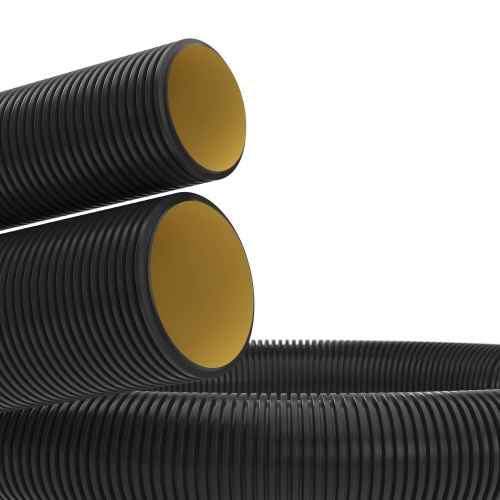Двустенная труба ПНД гибкая для кабельной канализации д.50мм с протяжкой, SN13, в бухте 100м, цвет черный