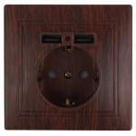 Розетка Intro Plano 1-410-10 с заземлением 2P+E Schuko со шторками, 16А-250В + 2хUSB 5В-2,1А, IP20, СУ, венге Розетка Intro Plano 1-410-10 с заземлением 2P+E Schuko со шторками, 16А-250В + 2хUSB 5В-2,1А, IP20, СУ, венге
