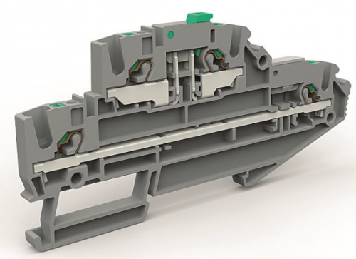 Двухуровневая клемма с размыкателем на 2,5 кв.мм Двухуровневая клемма с размыкателем на 2,5 кв.мм