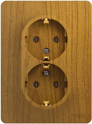 GLOSSA РОЗЕТКА двойная с заземлением, 16А, в сборе, ДЕРЕВО ДУБ GLOSSA РОЗЕТКА двойная с заземлением, 16А, в сборе, ДЕРЕВО ДУБ