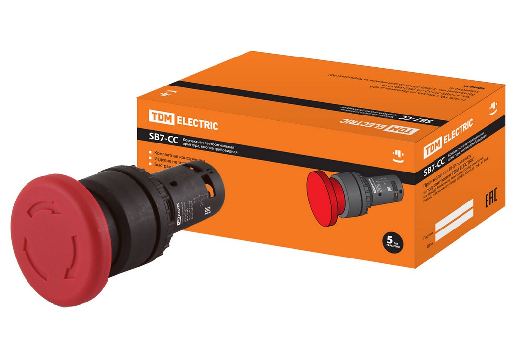 Кнопка грибовидная, возврат поворотом SB7-CCS545 d35мм 1з+1р красная ...