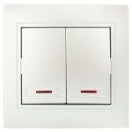 Выключатель Intro Plano 1-105-06 двухклавишный с подсветкой, 10А-250В, IP20, СУ, перламутр Выключатель Intro Plano 1-105-06 двухклавишный с подсветкой, 10А-250В, IP20, СУ, перламутр