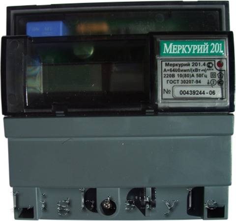 Электросчетчик Меркурий 201.4 10(80)А/230В однотарифный, ЖКИ, DIN
