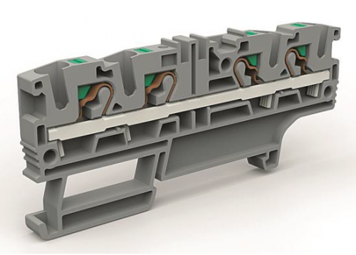 Проходная клемма 4 точки подключения на 4 кв.мм синяя Проходная клемма 4 точки подключения на 4 кв.мм синяя