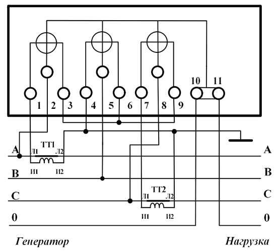 подключения счетчика Меркурий 234 с помощью 2 трансформаторов тока