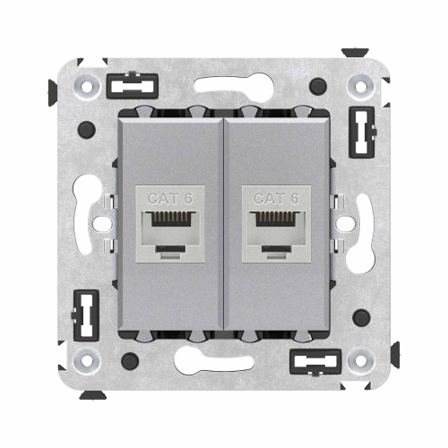 Компьютерная розетка RJ-45 без шторки в стену, кат.6 двойная экранированная, "Avanti", "Закаленная сталь"