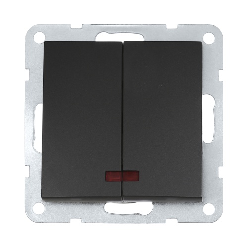 Выключатель 2-кл., с индикаторами (схема 5L) 16 A, 250 B (черный бархат) LK60