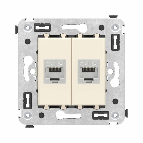 Компьютерная розетка RJ-45 без шторки в стену, кат.6А двойная экранированная, "Avanti", "Ванильная дымка"