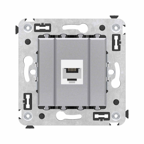 Телефонная розетка RJ-12 без шторки в стену одинарная, "Avanti", "Закаленная сталь"