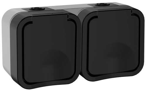 TORS Розетка 2-ая с з/к кр. гориз. 16А IP55 TS122 графит IEK