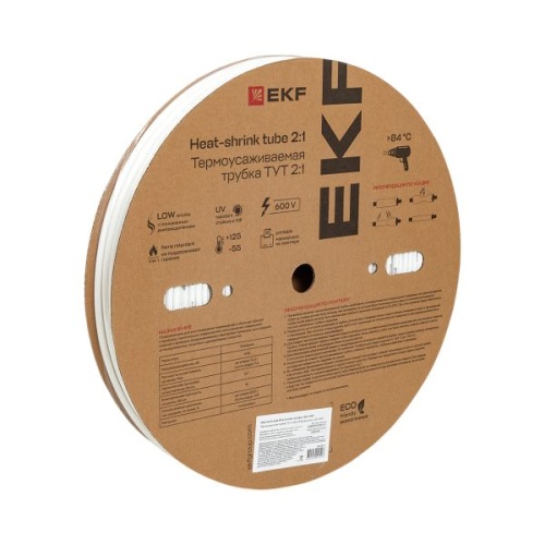 Термоусаживаемая трубка ТУТ нг 6/3 белая рулон EKF PROxima