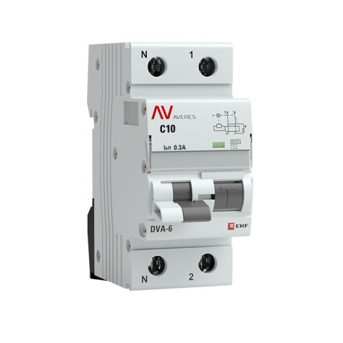 Дифференциальный автомат DVA-6 1P+N 10А (C) 300мА (AC) 6кА EKF AVERES