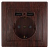 Розетка Intro Plano 1-410-10 с заземлением 2P+E Schuko со шторками, 16А-250В + 2хUSB 5В-2,1А, IP20, СУ, венге