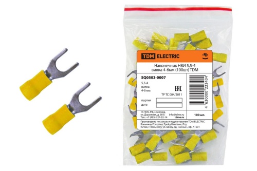 Наконечник НВИ 5,5-4 вилка 4-6мм (100шт) TDM Наконечник НВИ 5,5-4 вилка 4-6мм (100шт) TDM