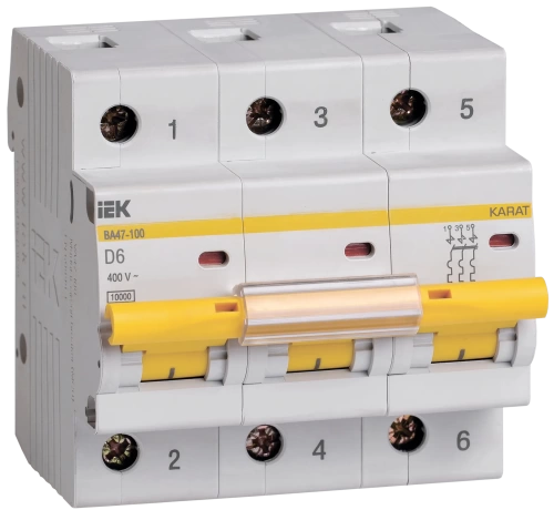 Авт. выкл. ВА47-100 3P 6А 10кА х-ка D IEK