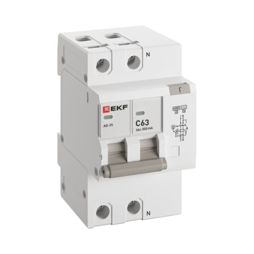 Дифференциальный автомат АД-2 S 63А/300мА (хар. C, AC, электронный) 6кА EKF PROxima Дифференциальный автомат АД-2 S 63А/300мА (хар. C, AC, электронный) 6кА EKF PROxima