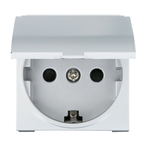 Розетка с з/к, шторками и крышкой (серебристый металлик) LK45