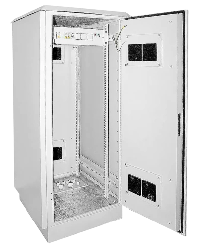 19" уличный шкаф, 24U, 715х860 мм, эфф. высота 21U, с вентиляторными и обогревательным блоками, серый