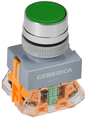 Кнопка D7-11T d=22мм 1з+1р с фикс. зел. GENERICA