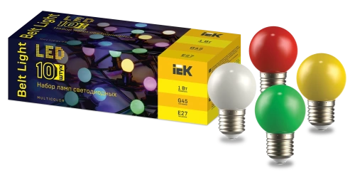 Набор ламп LED декор. G45 шар 1Вт 230В MIX E27 10 шт IEK