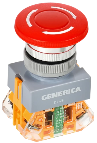 Кнопка D7-ZS "Грибок" d=22мм 1з+1р пов. с фикс. кр. GENERICA