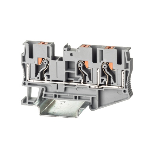 Клемма проходная, зажим push-in, 3 точки подключения, 6 кв.мм, серая Клемма проходная, зажим push-in, 3 точки подключения, 6 кв.мм, серая