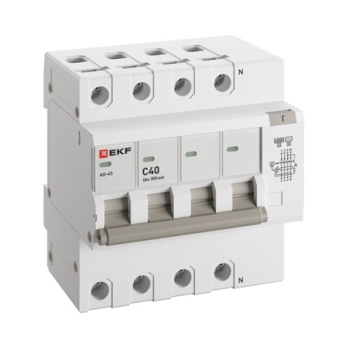 Дифференциальный автомат АД-4 S 40А/300мА (хар. C, AC, электронный, защита 270В) 6кА EKF PROxima