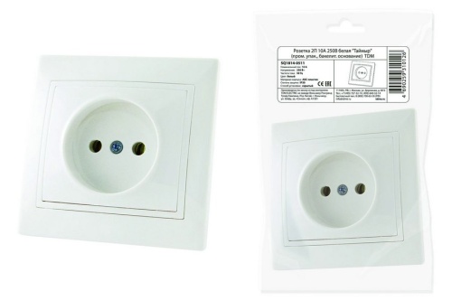 Розетка 2П 10А 250В белая "Таймыр" (пром. упак., бакелит. основание) TDM Розетка 2П 10А 250В белая "Таймыр" (пром. упак., бакелит. основание) TDM