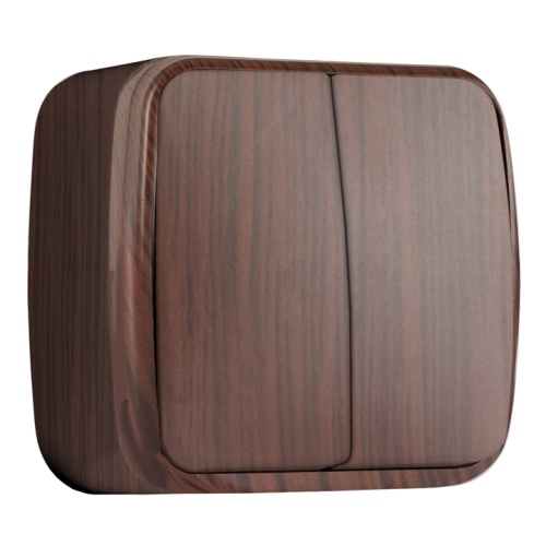 Выключатель 2-клавишный ОП Минск 10А тёмное дерево EKF Выключатель 2-клавишный ОП Минск 10А тёмное дерево EKF