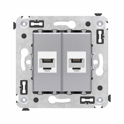 Телефонная розетка RJ-12 без шторки в стену двойная, "Avanti", "Закаленная сталь"