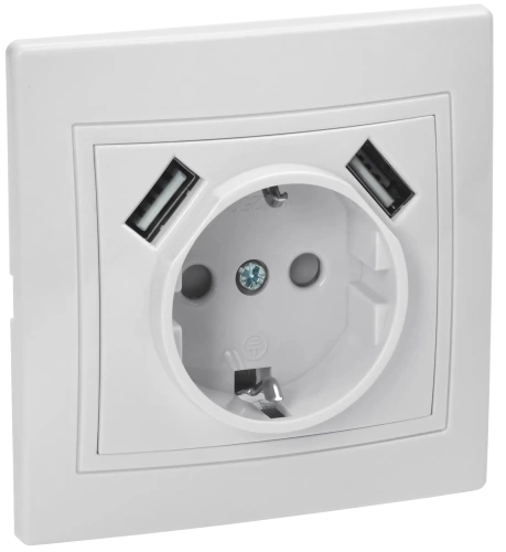 KVARTA Роз. 1ая с з/к РЮш10-1-КБ 16А USBх2 2,1А бел. IEK