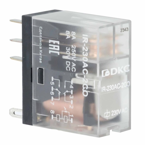 Реле миниатюрное промышленное, 2CO, ком. ток 8А, AgSnO2, напряжение 24V AC, опция: светодиод