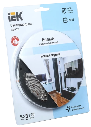 Лента LED 5м  блистер LSR-3528W120-9.6-IP20-12V IEK-eco (кр. 1шт.) ИЭК