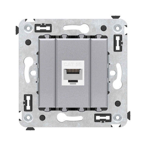Компьютерная розетка RJ-45 без шторки в стену, кат.5е одинарная, "Avanti", "Закаленная сталь"