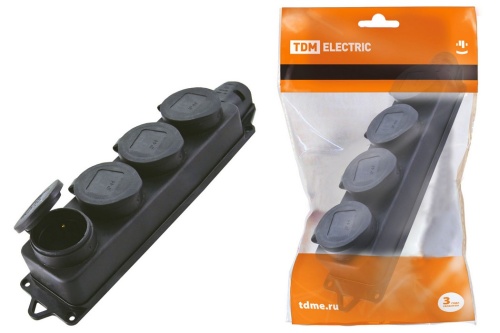 Розетка четырехместная с заглушками каучук 2Р+РЕ 16А 250В IP44 TDM Розетка четырехместная с заглушками каучук 2Р+РЕ 16А 250В IP44 TDM