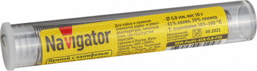 Припой Navigator 93 104 NEM-Pos01-61K-0.8-F16 (ПОС-61, колба, 0.8 мм, 16 гр)