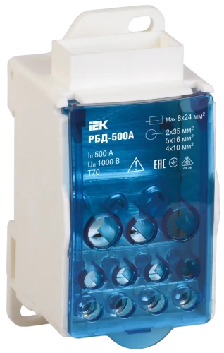 Распределительный блок на DIN-рейку РБД-500А Распределительный блок на DIN-рейку РБД-500А