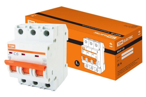 Авт. выкл.ВА47-29 3Р 6А 4,5кА х-ка С TDM Авт. выкл.ВА47-29 3Р 6А 4,5кА х-ка С TDM