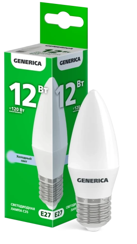 Лампа LED C35 свеча 12Вт 230В 6500К E27 GENERICA