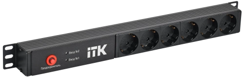 ITK PDU с АВР 6 розеток Schuko 1U без шнура 2 вх. C14