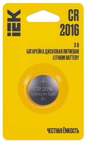 Батарейка дисковая литиевая Optima CR2016 (1шт/блистер) IEK