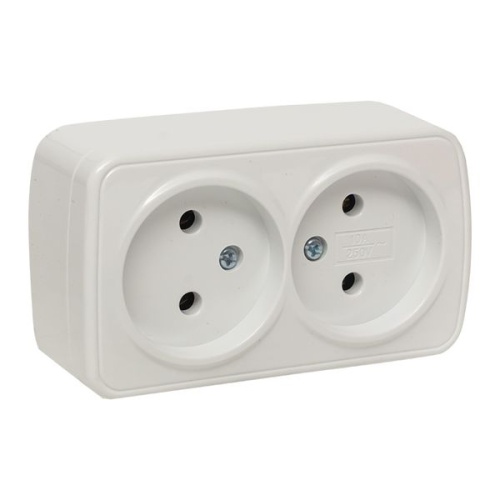Минск Розетка 2-местная ОП 10А без заземления белая EKF Basic Минск Розетка 2-местная ОП 10А без заземления белая EKF Basic