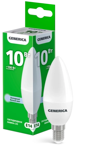 Лампа LED C35 свеча 10Вт 230В 6500К E14 GENERICA