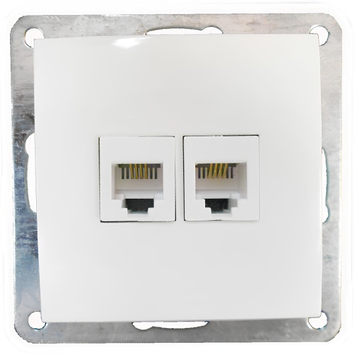 Розетка телефонная двойная 2хRJ-11 с накладкой (белый) LK60 Розетка телефонная двойная 2хRJ-11 с накладкой (белый) LK60